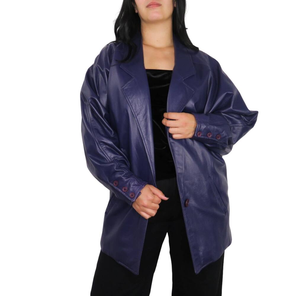 Vakko 1990s Vintage Purple Leather Jacket Medium Retro Genuine Leather